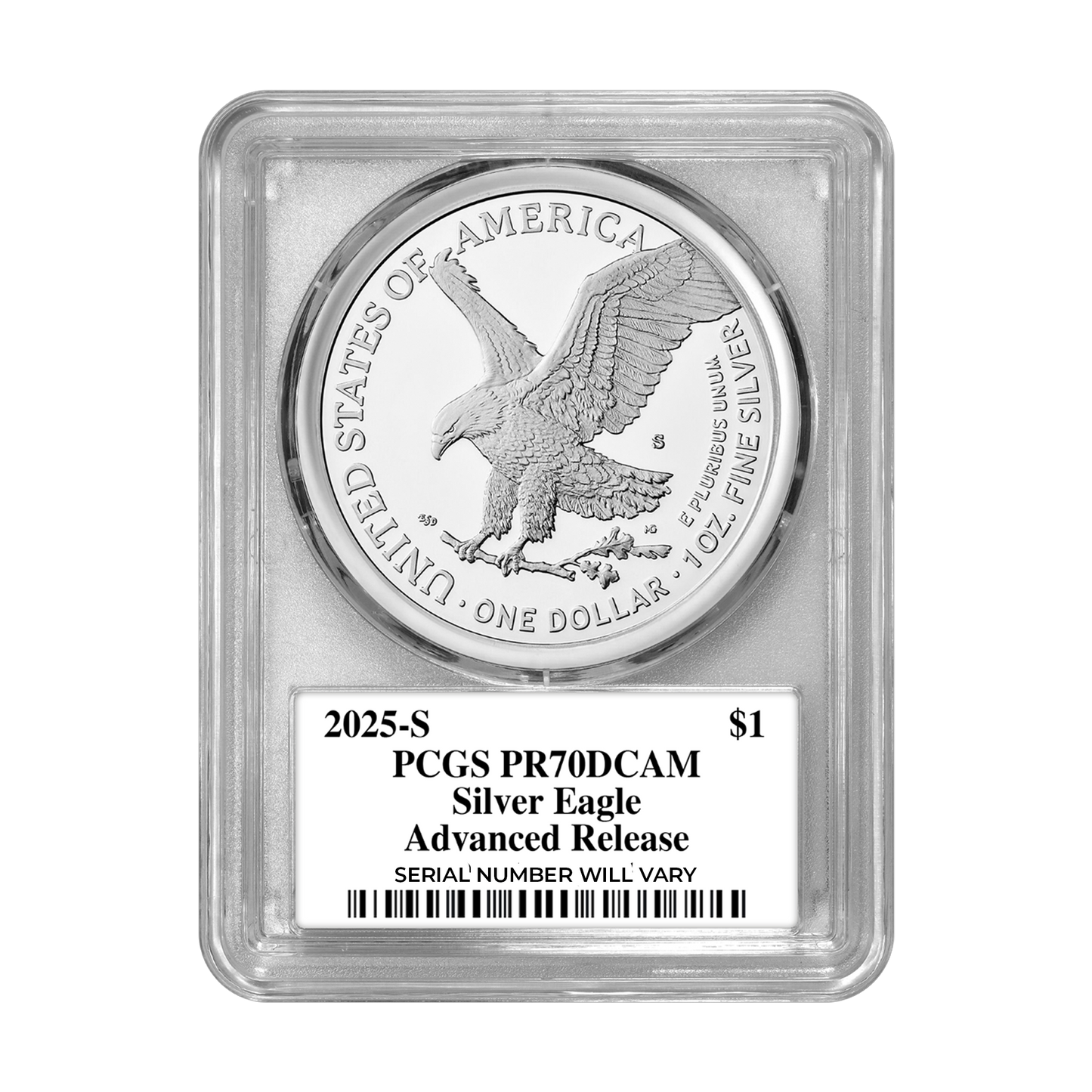 2025-S Silver Eagle - Advanced Release Damstra Signature - PCGS PR70 DCAM