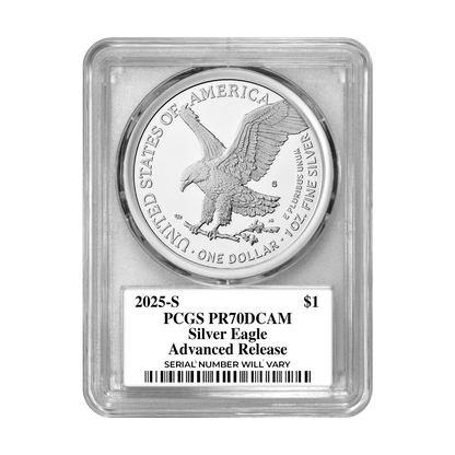 2025-S Silver Eagle - Advanced Release Damstra Signature - PCGS PR70 DCAM