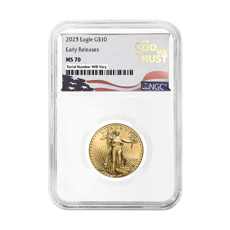 2025 $10 Gold Eagle in God We Trust Label - NGC MS70 Early Releases - CoinsTV