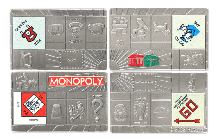 2023 Samoa Monopoly Game Board - 4 x 1 oz  .999 Silver Antiqued Bar Set