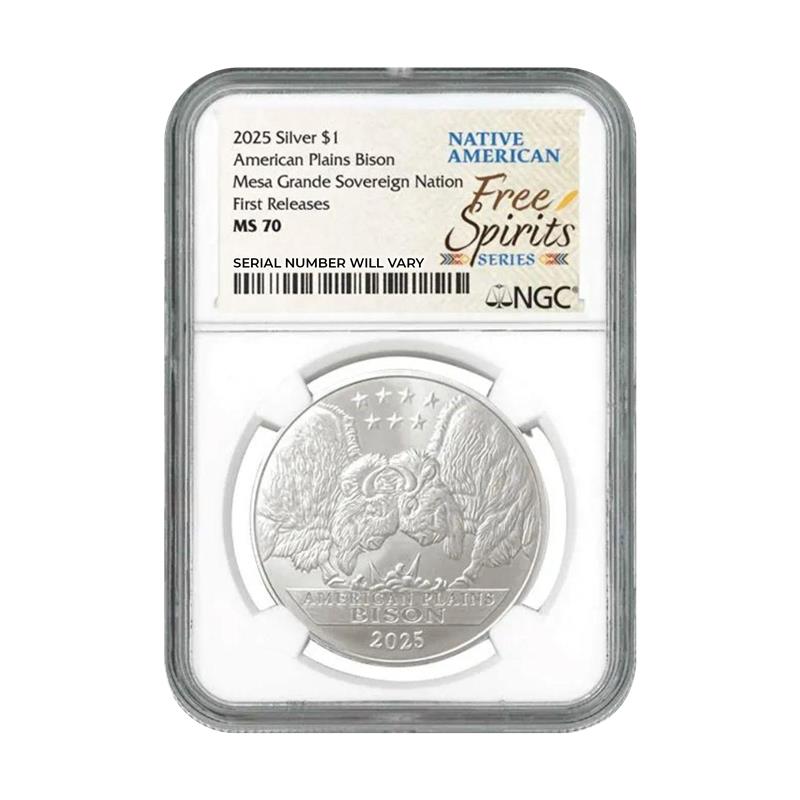 2025 American Plains Bison 1 oz Silver Mesa Grande - Free Spirits Label - NGC MS70 FR - CoinsTV