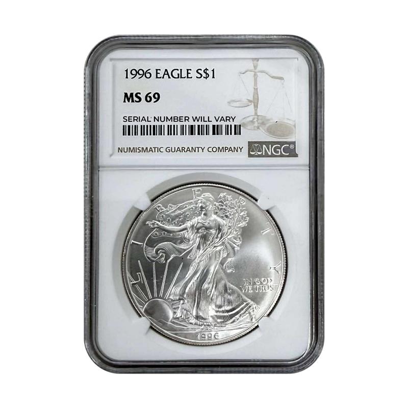 1996 Silver Eagle - Business Strike - NGC MS69 Brown Label - CoinsTV