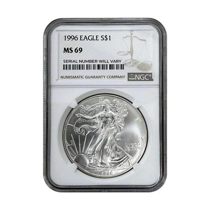 1996 Silver Eagle - Business Strike - NGC MS69 Brown Label - CoinsTV