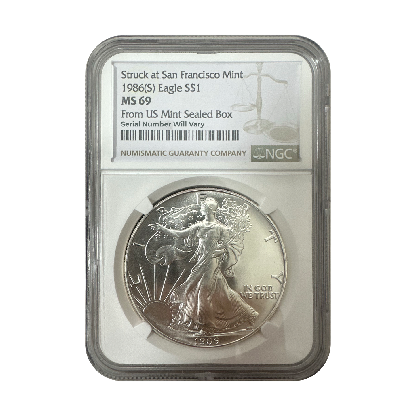 1986(S) Silver Eagle Struck at the San Francisco Mint - NGC MS69 US Mint Sealed Box - CoinsTV