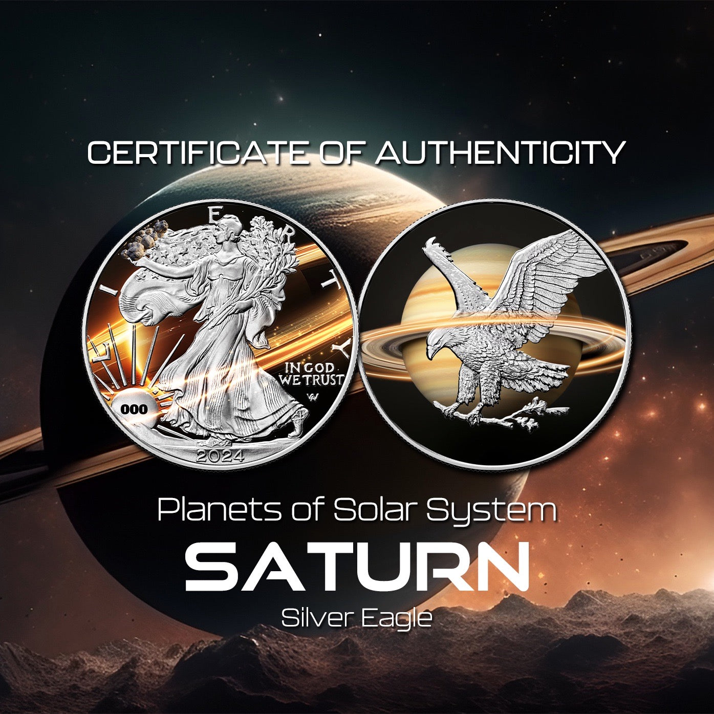 2024 Saturn Silver Eagle - Planets of the Solar System Series - CoinsTV