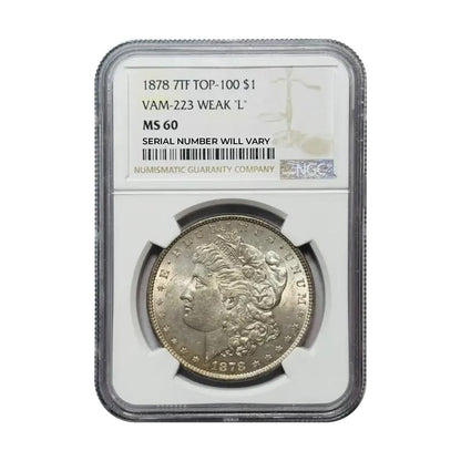 1878 Morgan Silver Dollar Philadelphia 7TF TOP-100 VAM-223 WEAK "L" - NGC MS60