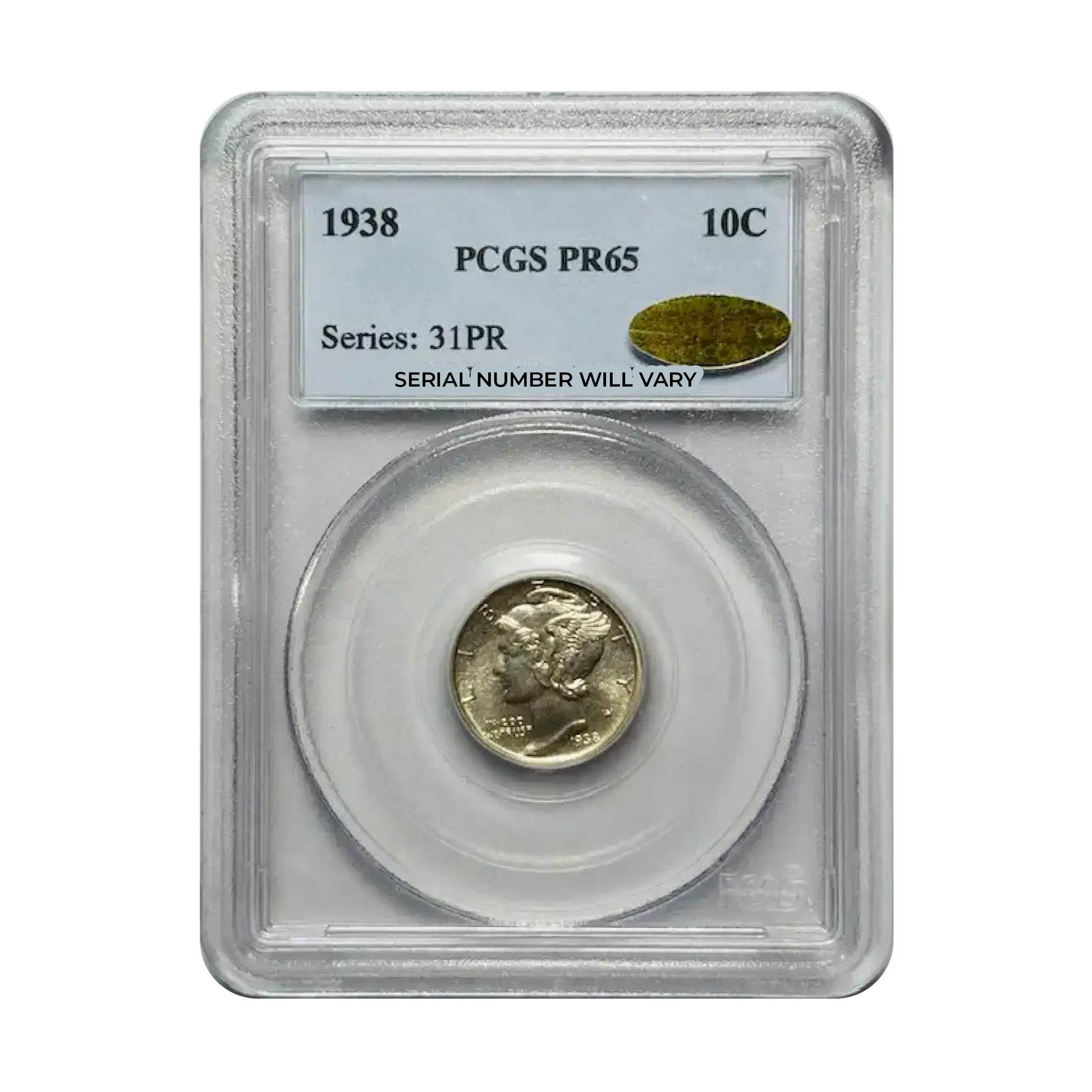 1938 Mercury Dime - PCGS PR65 Gold CAC - CoinsTV