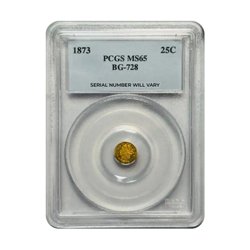 1873 25C Liberty Head Octagonal California Fractional Gold - PCGS MS65 BG-728