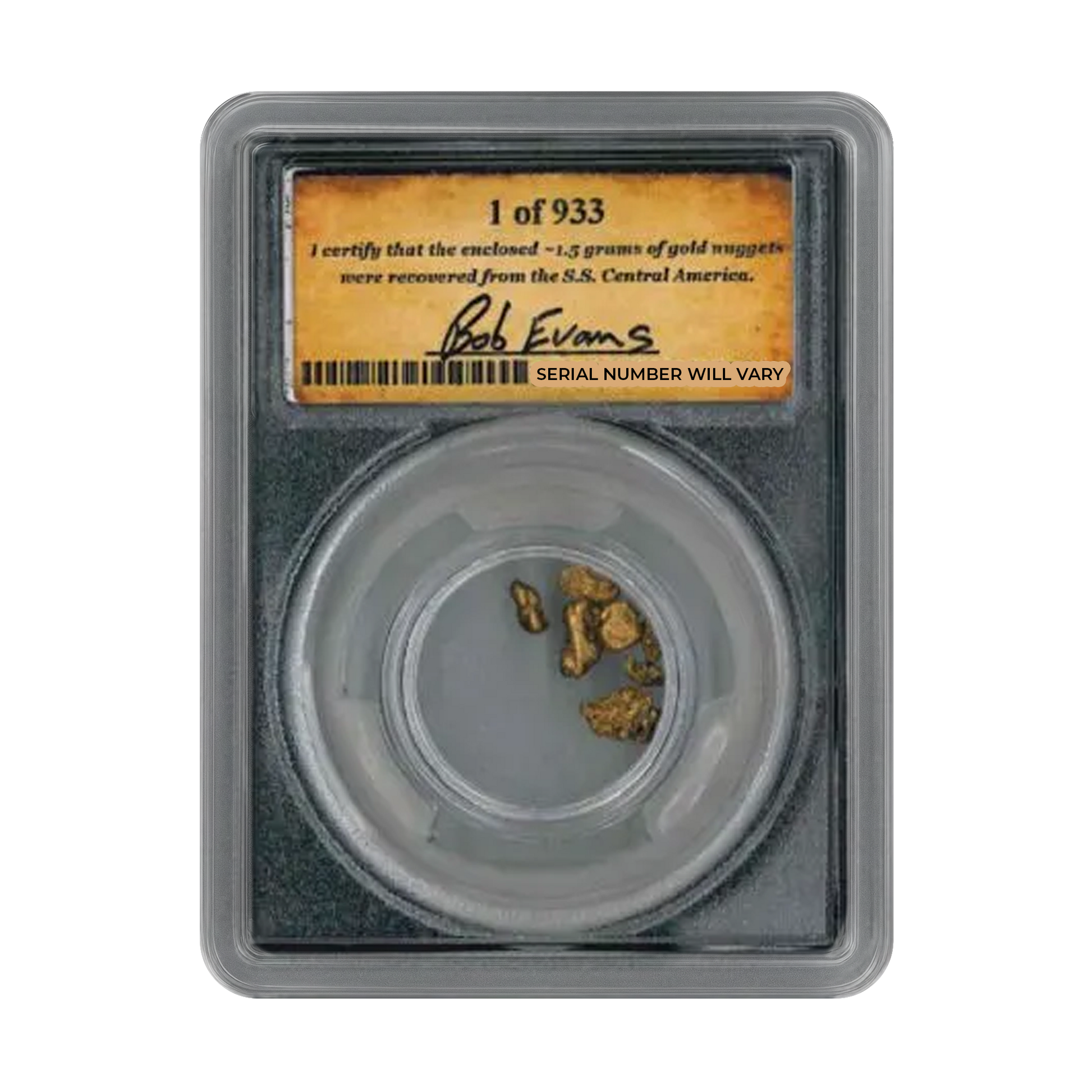SS Central America Gold Nuggets 1.5 Grams Gold - Bob Evans Signature - PCGS Certified - CoinsTV