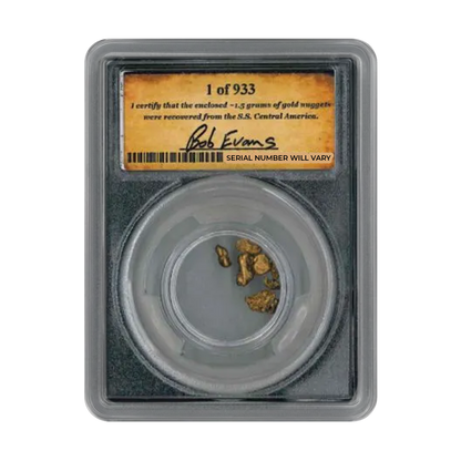 SS Central America Gold Nuggets 1.5 Grams Gold - Bob Evans Signature - PCGS Certified - CoinsTV