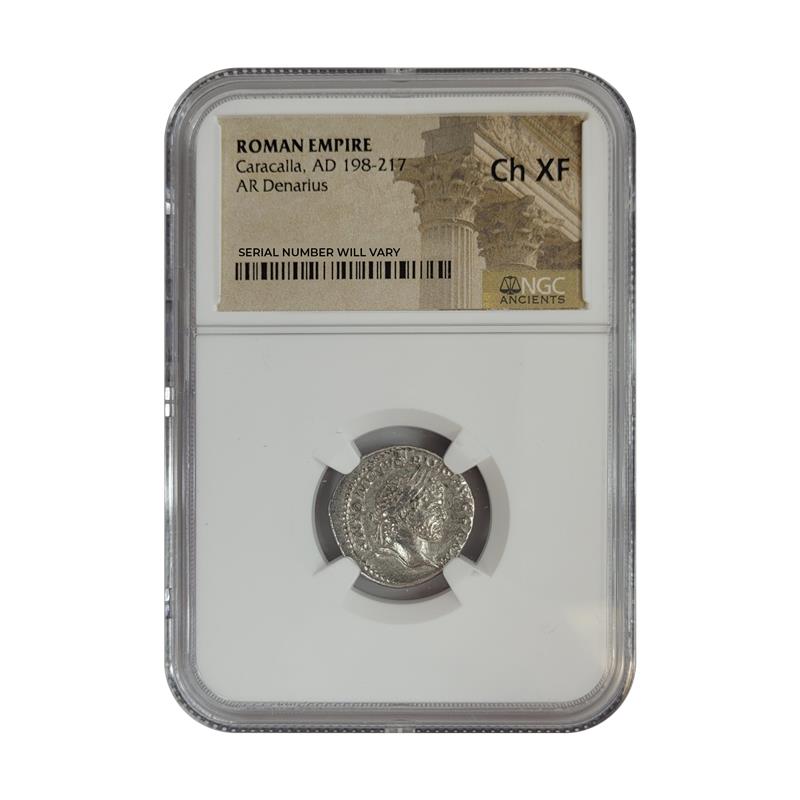 Ancient Roman Silver - Denarius of Caracalla AD 198-217 - NGC CH-XF - CoinsTV