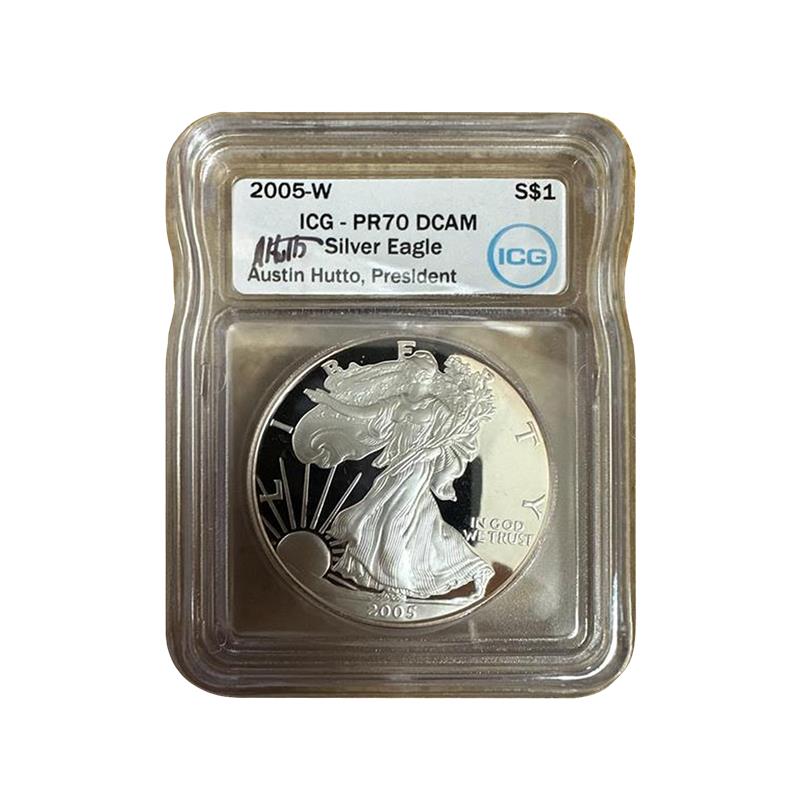 2005-W Silver Eagle - Austin Hutto Signature Label - ICG PR70 DCAM - CoinsTV