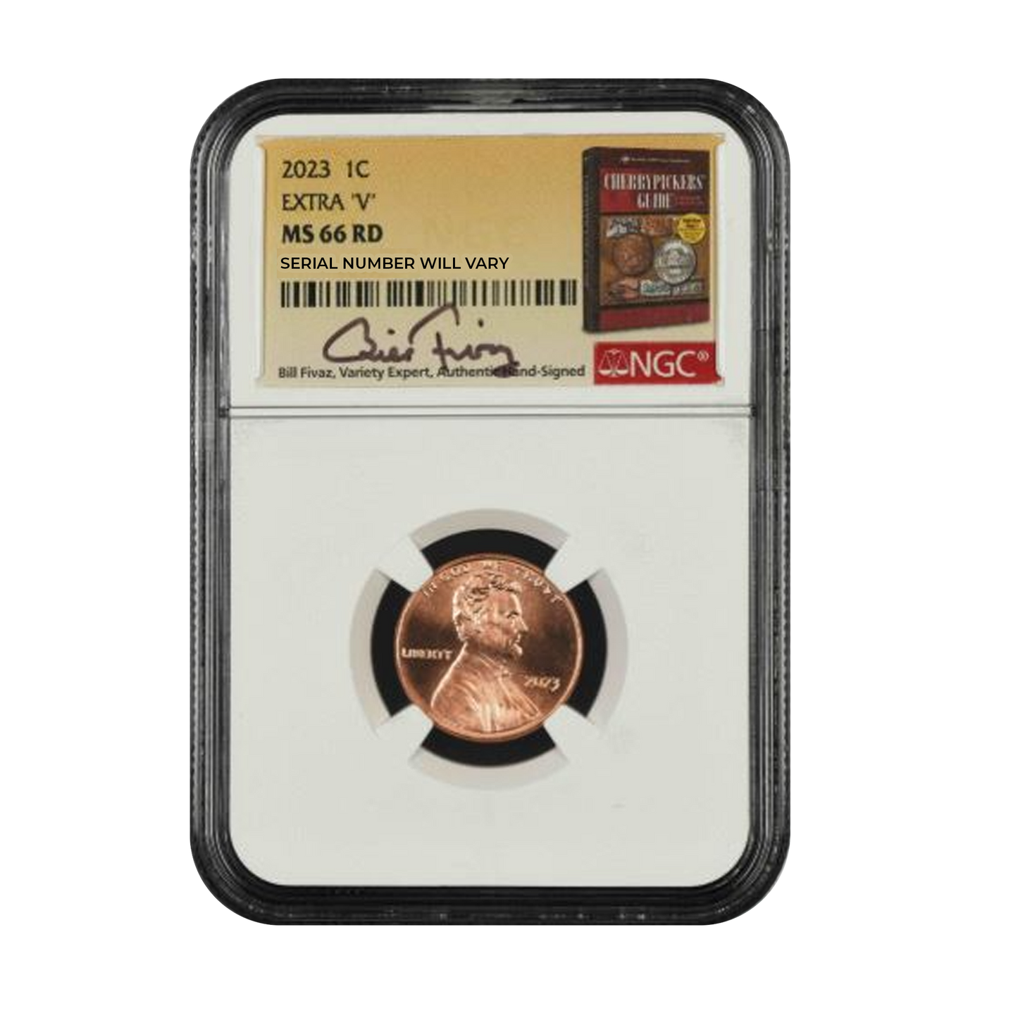 2023 Lincoln Cent Extra "V" - NGC MS66RD Bill Fivaz Signature - CoinsTV