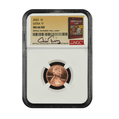 2023 Lincoln Cent Extra "V" - NGC MS66RD Bill Fivaz Signature - CoinsTV