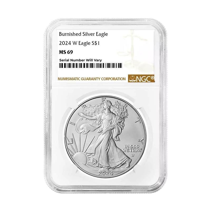 2024-W Burnished Silver Eagle NGC MS69 Brown Label - CoinsTV