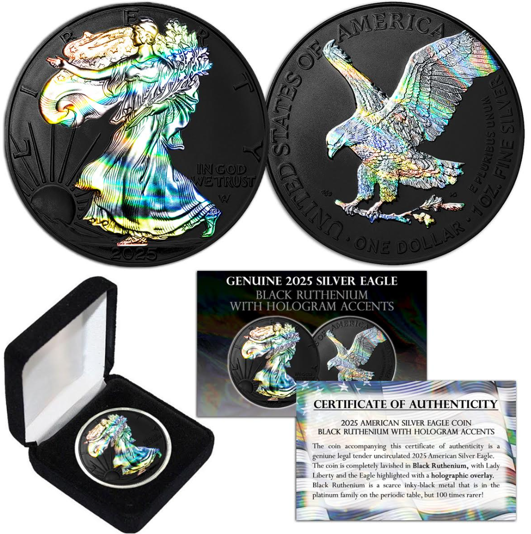 2025 U.S. Eagle Black Ruthenium Holo Edition 1 oz Silver Coin - CoinsTV