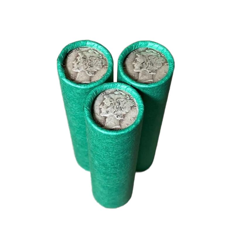 Lincoln Wheat Cent & Silver Mercury Dime Circulated - Vintage Green Bank-Wrapped Roll - CoinsTV