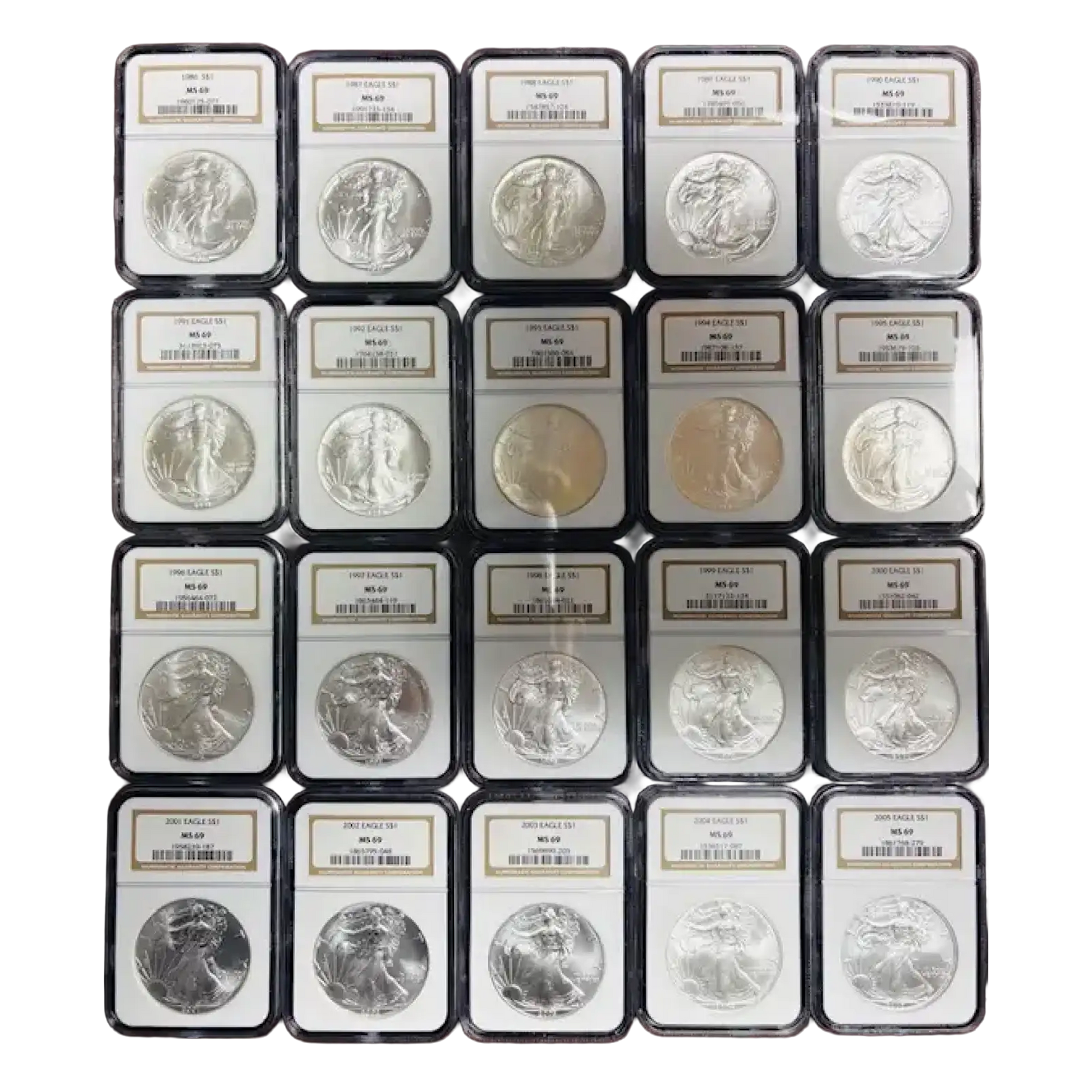 1986-2005 Silver Eagles NGC MS69 20 Coin Set 1986-2005 Silver Eagles NGC MS69 20 Coin Set