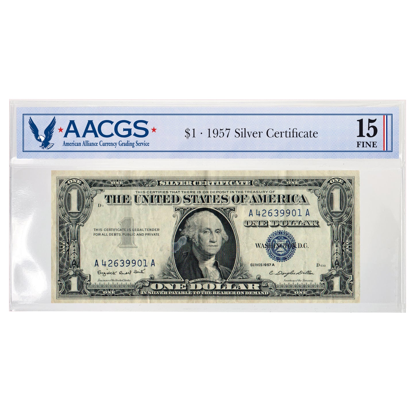 1957 $1 Silver Certificate – Graded Fine 15 AACGS - CoinsTV