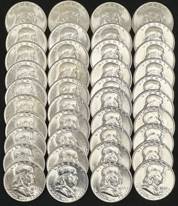 1955 Franklin 90% Silver Half Dollar Philadelphia - Uncirculated - CoinsTV