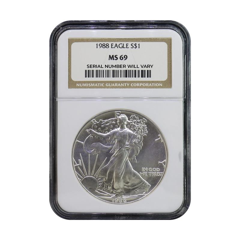 1988 Silver Eagle - Brown Label - NGC MS69 - CoinsTV