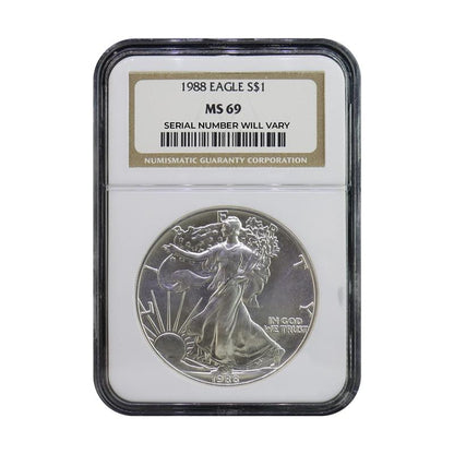 1988 Silver Eagle - Brown Label - NGC MS69 - CoinsTV