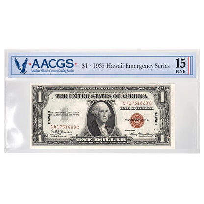 1935 $1 Hawaii Emergency Series - Graded Fine 15 AACGS - CoinsTV