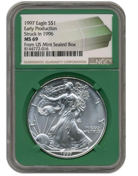 1997 Silver Eagle Struck in 1996 - Early Production - NGC MS69