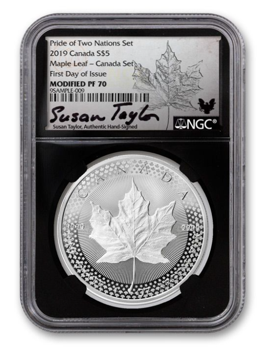 2019 Canadian Maple Leaf - Susan Taylor Signed Black Core - 1 oz Silver NGC PF70 FDI