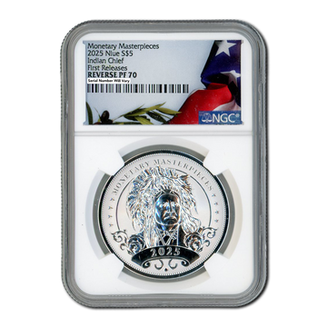 2025 Monetary Masterpieces Fiji 1 oz Silver – Indian Chief Flag Label - NGC 70 FR