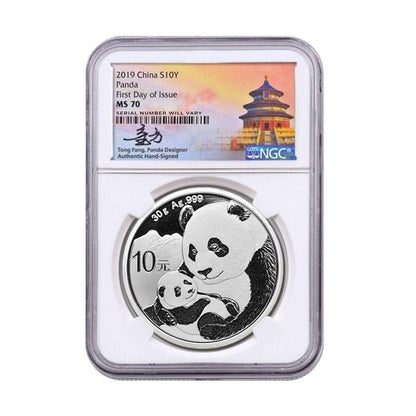 2019 China Silver Panda - Fang Signature Label - NGC MS70 First Day Of Issue - CoinsTV