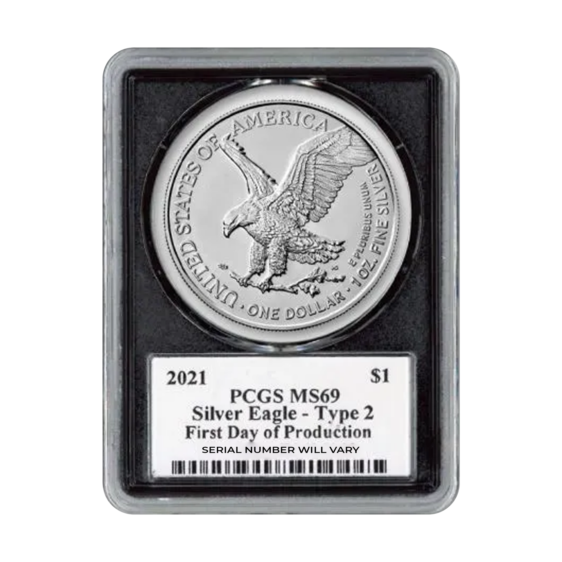 2021 Silver Eagle - Black Frame Type 2 - PCGS MS69 Damstra Signature FDOP - CoinsTV