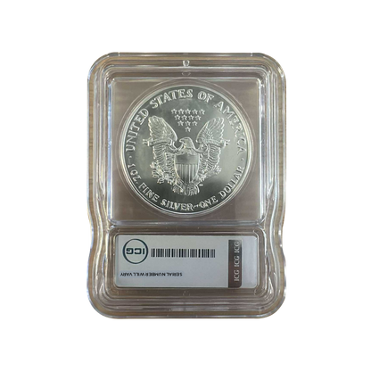 1990 Silver Eagle - Austin Hutto Signature - Struck Through Grease Error - ICG MS69+ PL