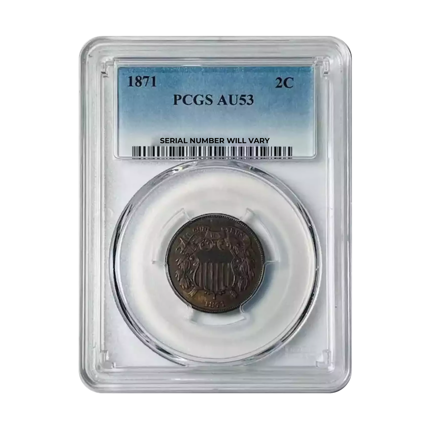 1871 Two Cent Piece - PCGS AU53 - CoinsTV