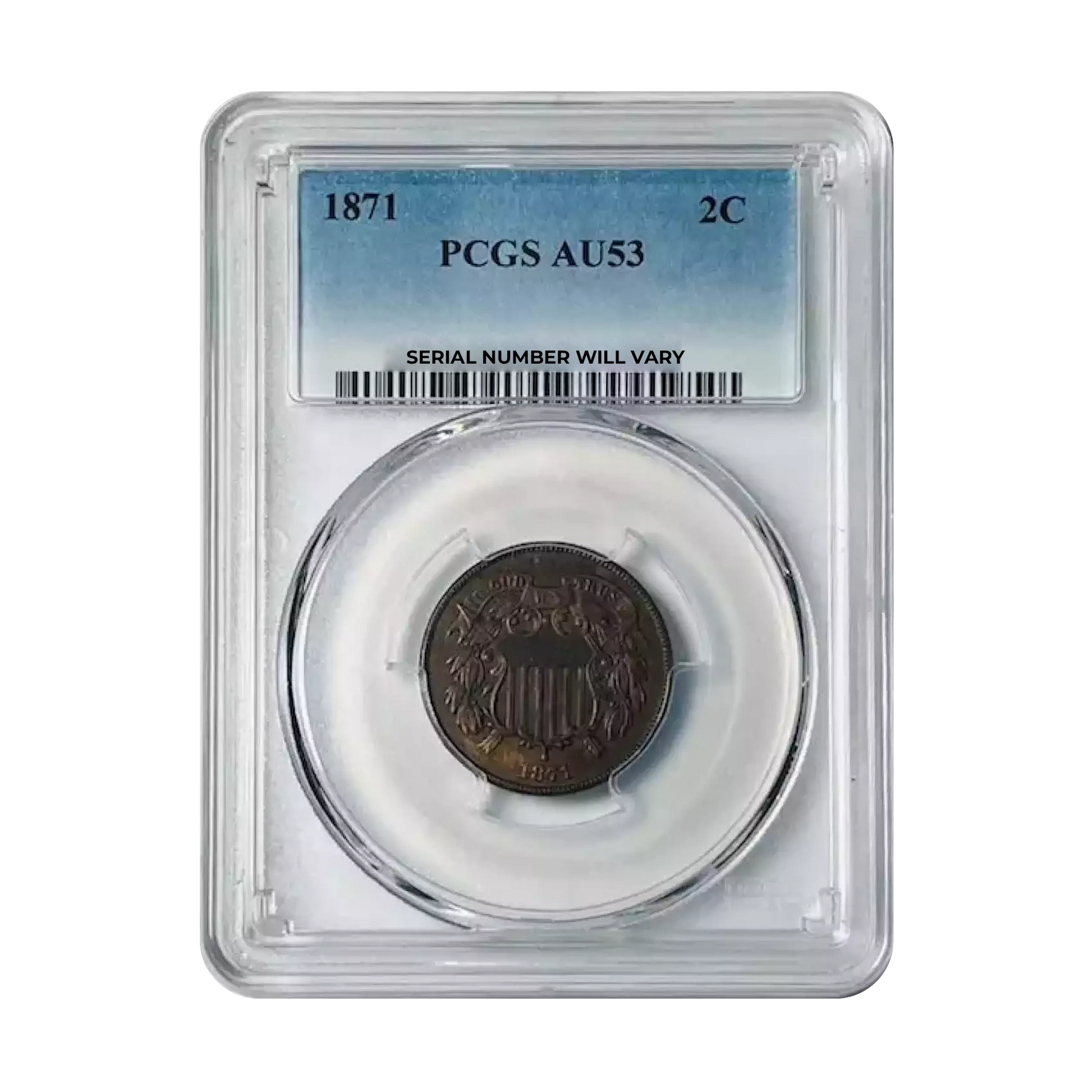 1871 Two Cent Piece - PCGS AU53 - CoinsTV
