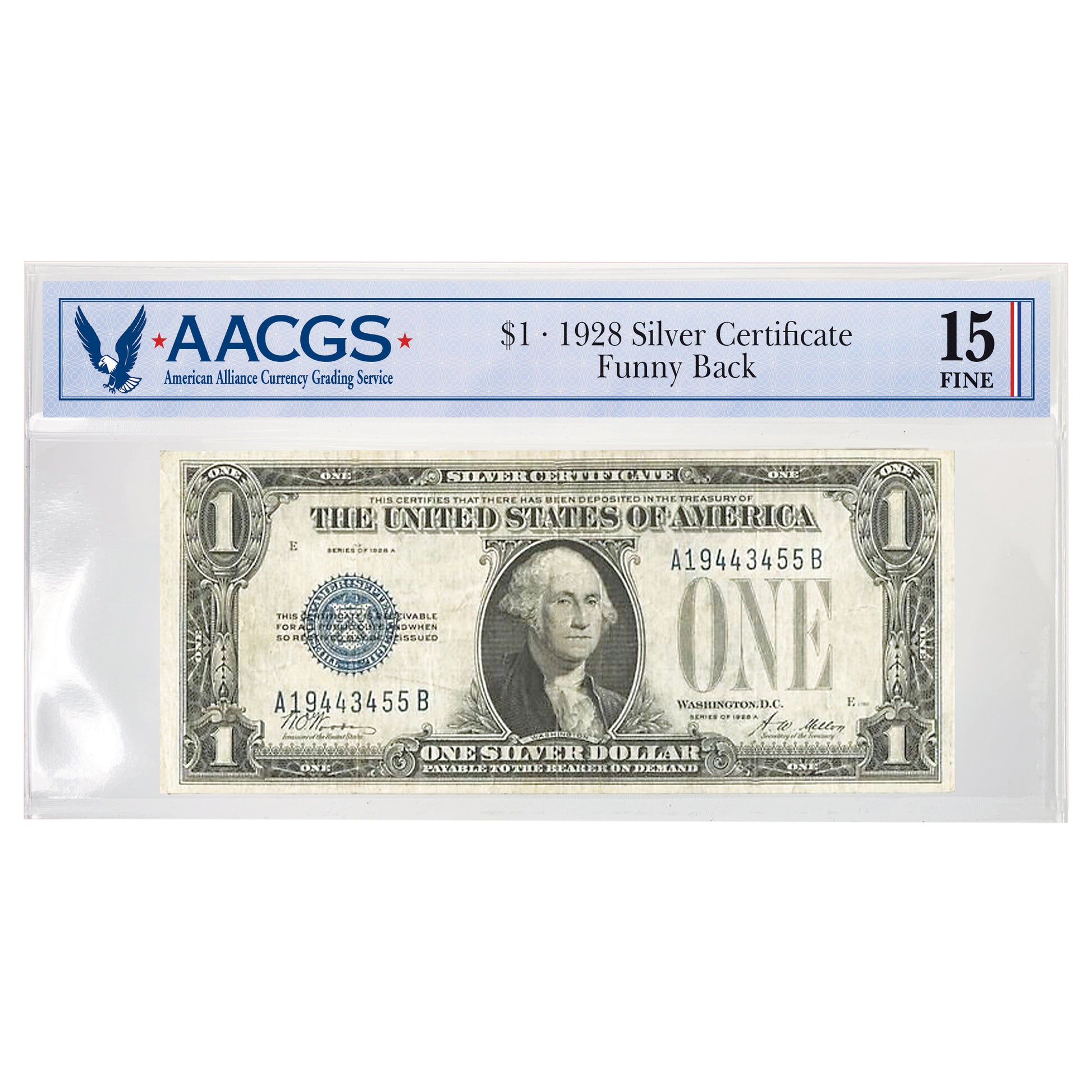 1928 $1 Silver Certificate Funny Back - Graded Fine 15 AACGS - CoinsTV