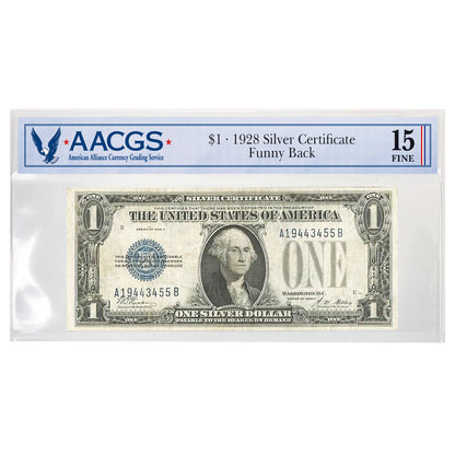 1928 $1 Silver Certificate Funny Back - Graded Fine 15 AACGS - CoinsTV