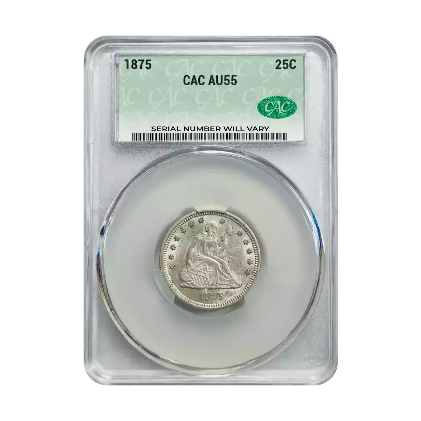 1875 Seated Liberty Quarter - CAC AU55 - CoinsTV