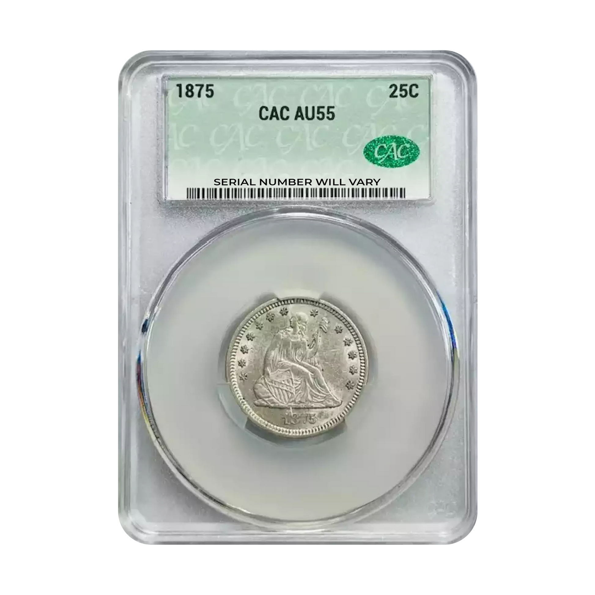 1875 Seated Liberty Quarter - CAC AU55 - CoinsTV