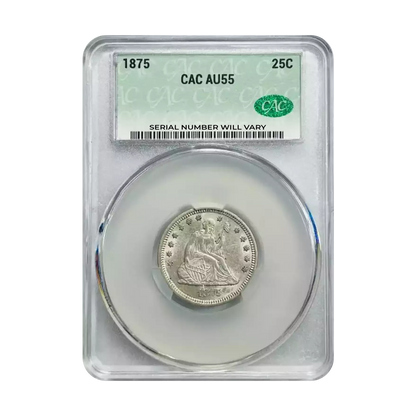 1875 Seated Liberty Quarter - CAC AU55 - CoinsTV