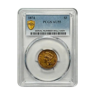 1874 Indian Princess Head $3 Gold - PCGS AU55