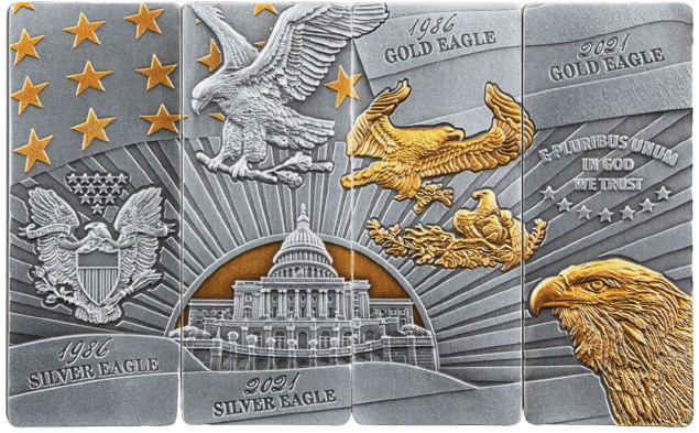 2023 Barbados American Eagle - 4 x 1 oz Ingot Silver Bar Coin Set - CoinsTV