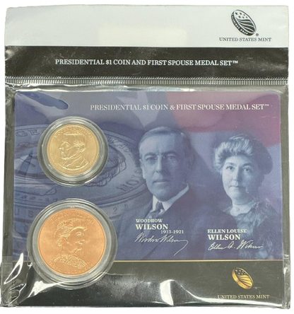 Presidential $1 Coin & First Spouse Bronze Medal Set - Woodrow Wilson - Ellen Wilson