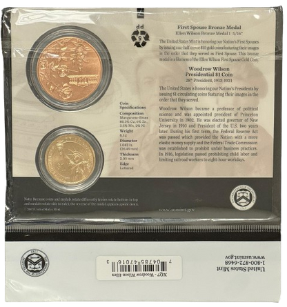 Presidential $1 Coin & First Spouse Bronze Medal Set - Woodrow Wilson - Ellen Wilson
