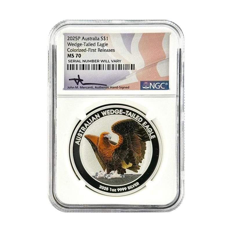 2025-P Wedge Tailed Eagle 1 oz Silver - NGC MS70 Colorized First Releases Australia Label - CoinsTV