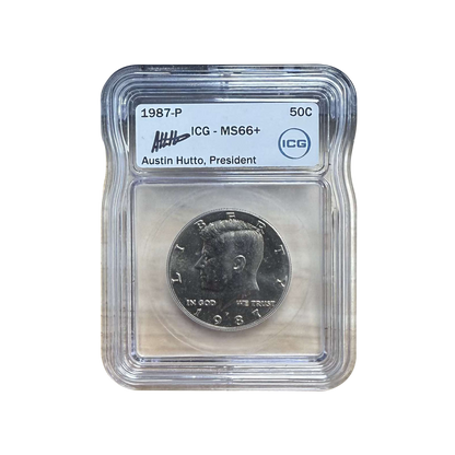 1987-P Kennedy Silver Half Dollar - Austin Hutto Signature - ICG MS66+