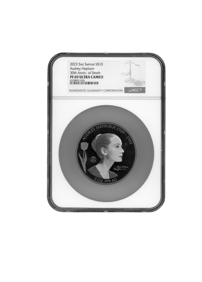 2023 Samoa Audrey Hepburn 5 oz Silver Coin - NGC PF69 - CoinsTV