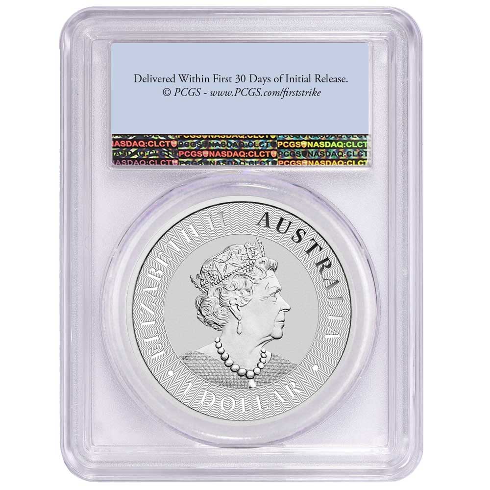2021-P $1 Australian Kangaroo 1 oz Silver - Australian Flag Label - PCGS MS70 FS - CoinsTV