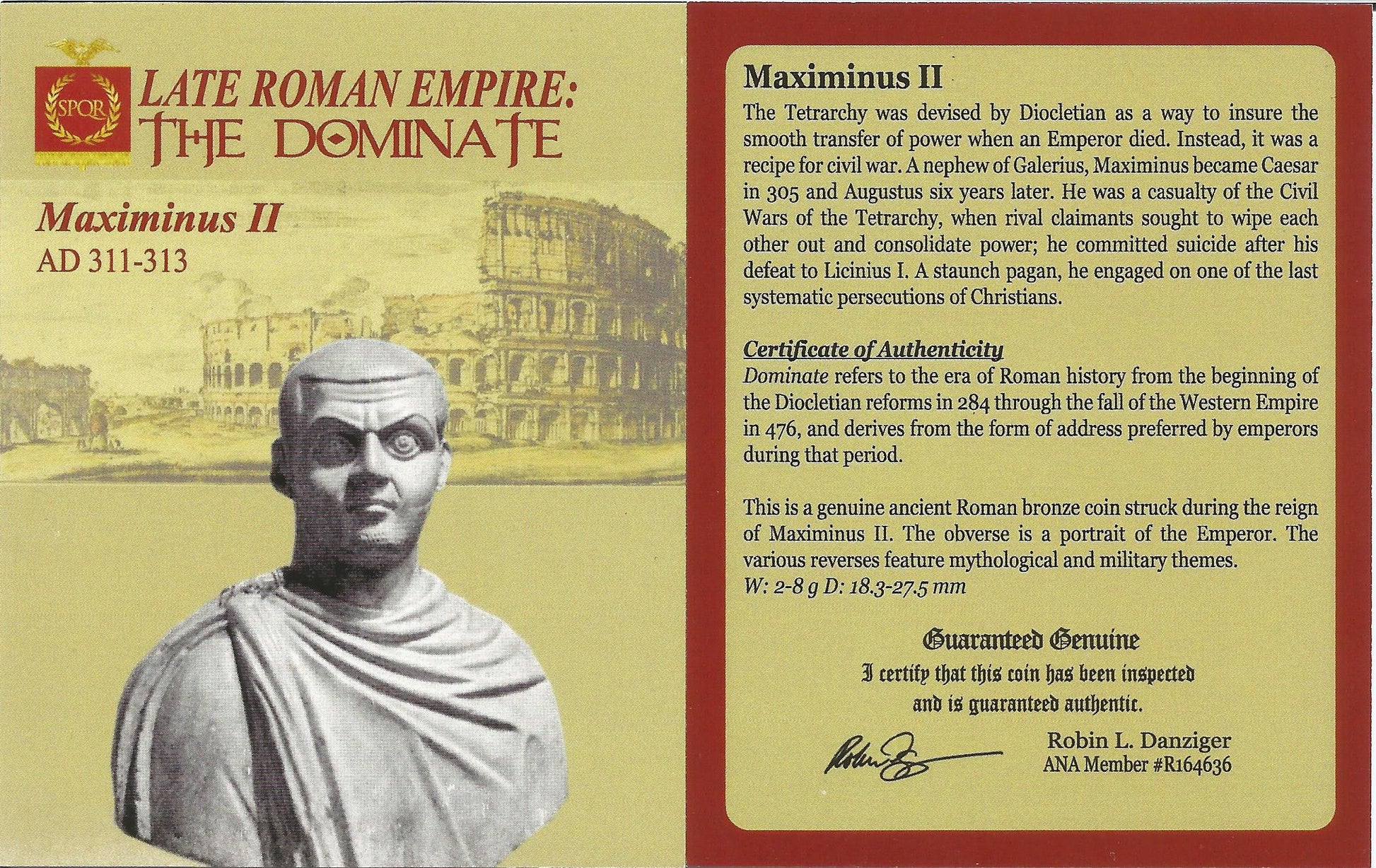 Roman AE of Maximinus II (AD310-313) BI Nummus Issued as Caesar - NGC(F) - CoinsTV