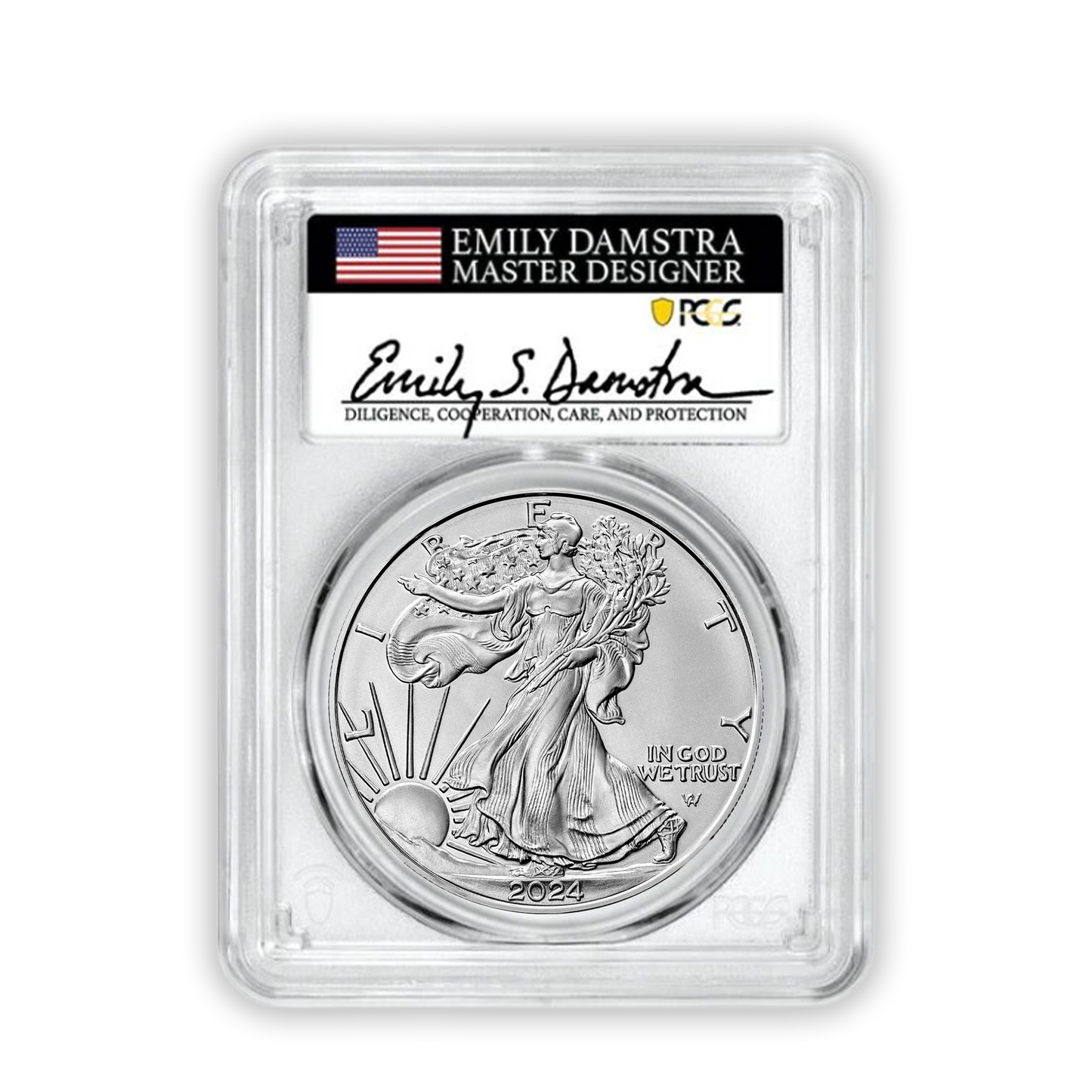 2024 Silver Eagle - Business Strike - PCGS MS70 FS First Strike Emily Damstra Label